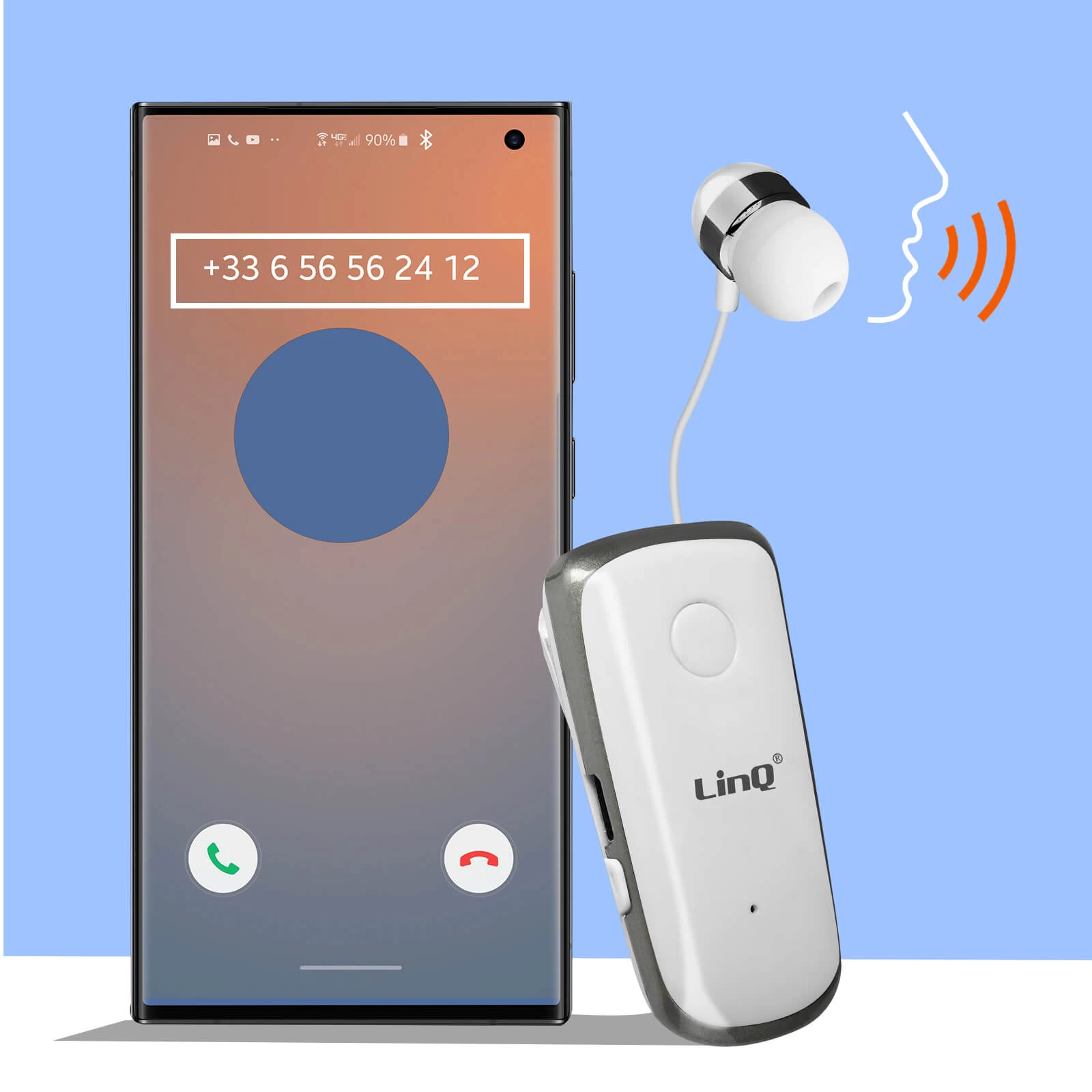 Oreillette Bluetooth Fonction Vibreur Et Annonce Vocale Avec Câble Rétractable, LinQ R839 - Blanc 5 Oreillette Bluetooth Fonction Vibreur Et Annonce Vocale Avec Câble Rétractable, LinQ R839 - Blanc – Image 3