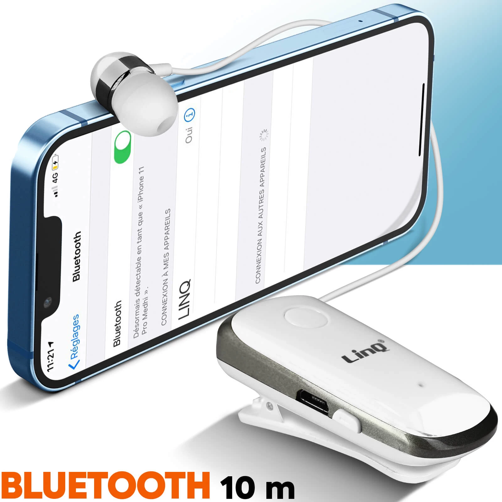Oreillette Bluetooth Fonction Vibreur Et Annonce Vocale Avec Câble Rétractable, LinQ R839 - Blanc 9 Oreillette Bluetooth Fonction Vibreur Et Annonce Vocale Avec Câble Rétractable, LinQ R839 - Blanc – Image 7