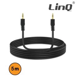 Câble Audio Auxiliaire Jack 3.5 Mm Mâle/Mâle, 5 Mètres By LinQ - Noir