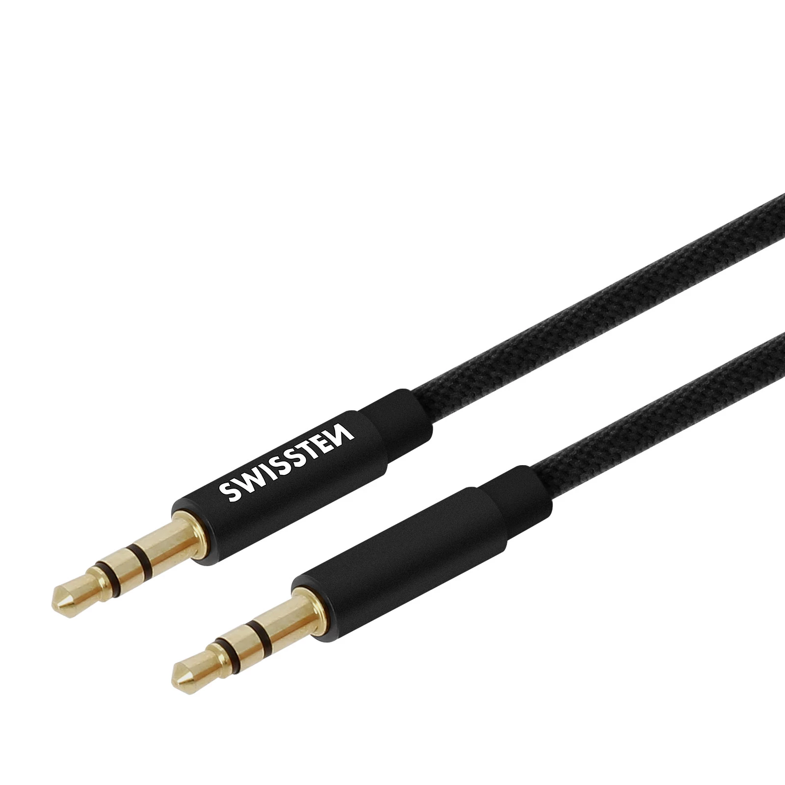 Câble Audio Auxiliaire Jack 3.5mm Mâle / Mâle, Anti-nœuds 1,5m, Swissten - Noir 4 Câble Audio Auxiliaire Jack 3.5mm Mâle / Mâle, Anti-nœuds 1,5m, Swissten - Noir – Image 2