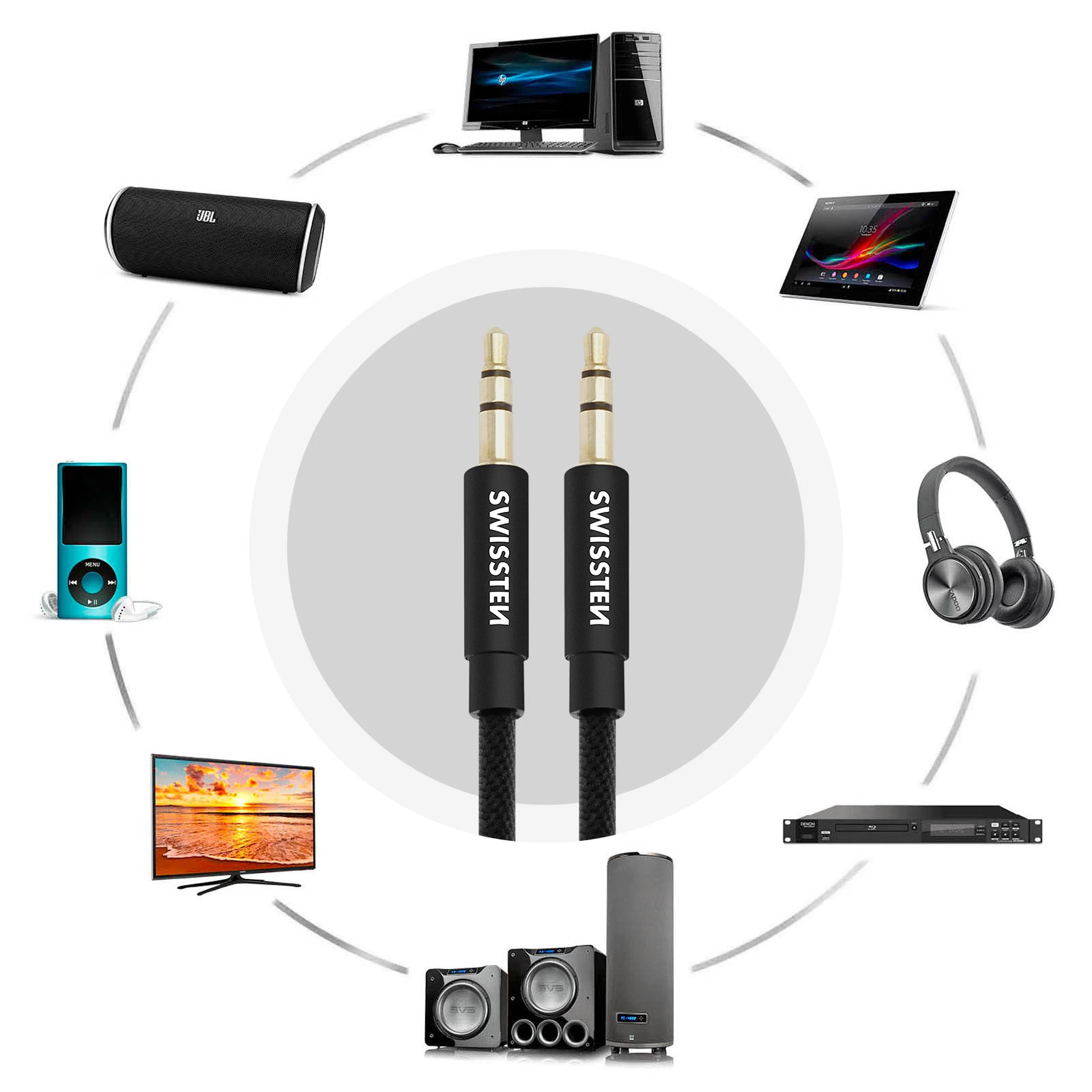 Câble Audio Auxiliaire Jack 3.5mm Mâle / Mâle, Anti-nœuds 1,5m, Swissten - Noir 10 Câble Audio Auxiliaire Jack 3.5mm Mâle / Mâle, Anti-nœuds 1,5m, Swissten - Noir – Image 8