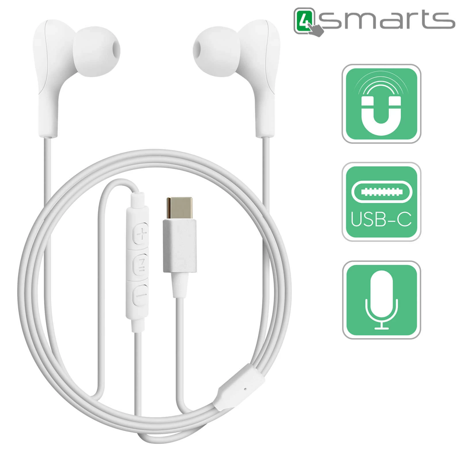 Écouteurs 4Smarts Kit Mains Libres Intra-auriculaires, Prise USB-C - Blanc 3 Écouteurs 4Smarts Kit Mains Libres Intra-auriculaires, Prise USB-C - Blanc