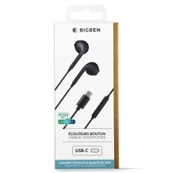 Écouteurs Filaires BigBen, Type USB-C Avec Kit Main Libre, Longueur 1,2m - Noir -Musique recherchée. hf big bk usbc 9