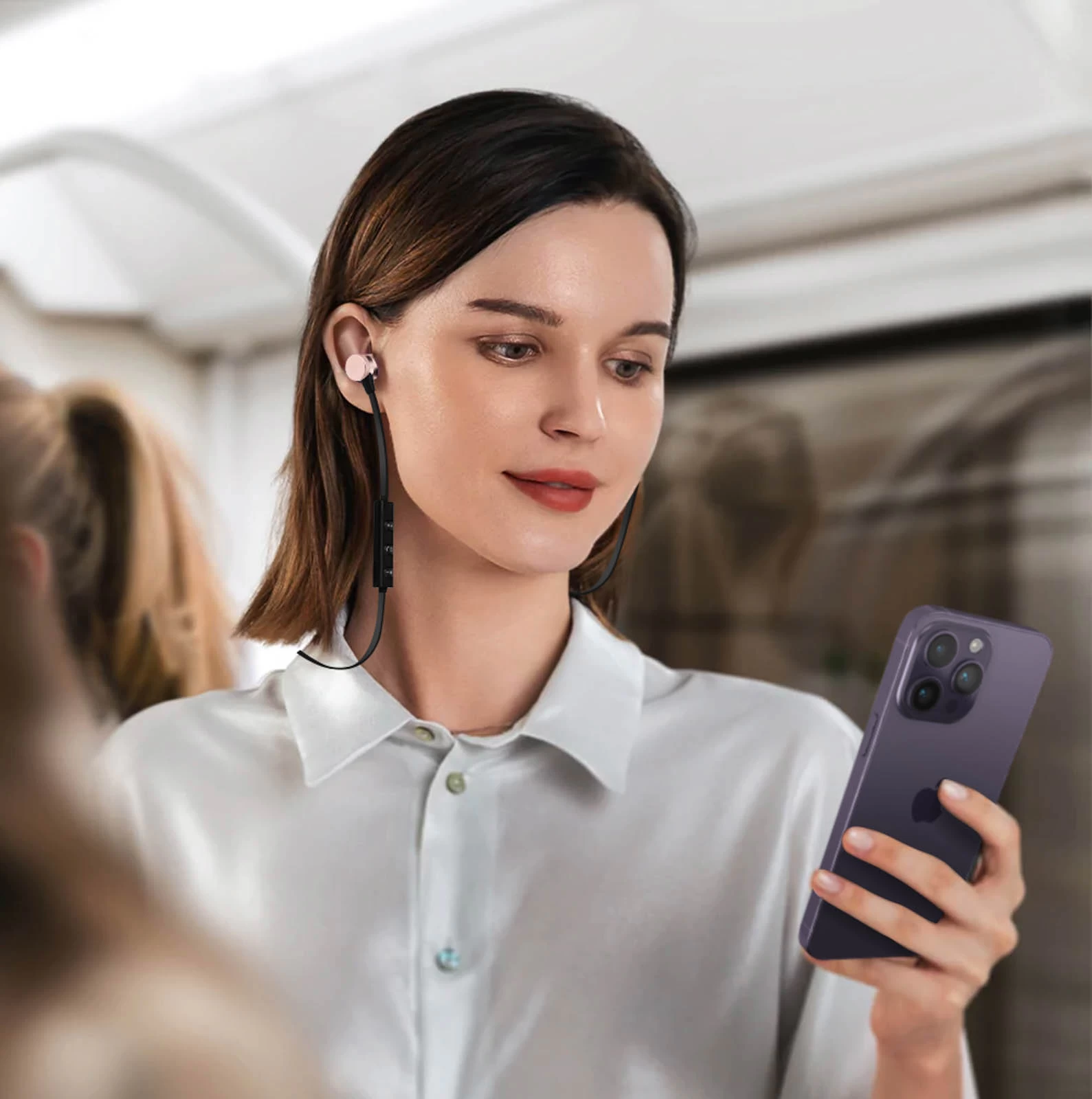 Écouteurs Bluetooth Stéréo Avec Télécommande, Anti Noeuds - Noir / Rose Gold 4 Écouteurs Bluetooth Stéréo Avec Télécommande, Anti Noeuds - Noir / Rose Gold – Image 2