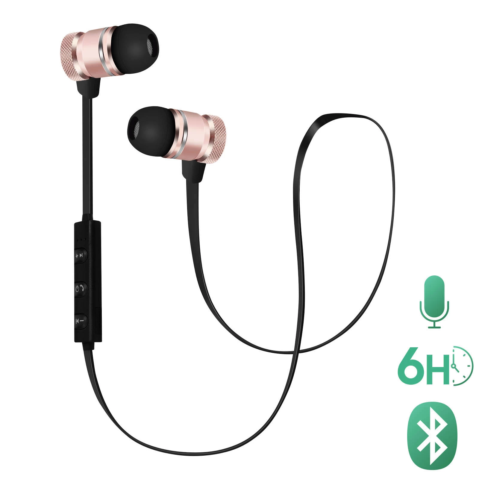 Écouteurs Bluetooth Stéréo Avec Télécommande, Anti Noeuds - Noir / Rose Gold 3 Écouteurs Bluetooth Stéréo Avec Télécommande, Anti Noeuds - Noir / Rose Gold