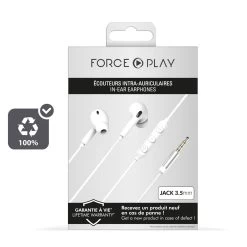 Écouteurs Force Play Jack 3.5mm, Garantie à Vie Et 100% Matériaux Recyclés - Blanc 16 Écouteurs Force Play Jack 3.5mm, Garantie à Vie Et 100% Matériaux Recyclés - Blanc -Musique recherchée. hf fp intra 35 6