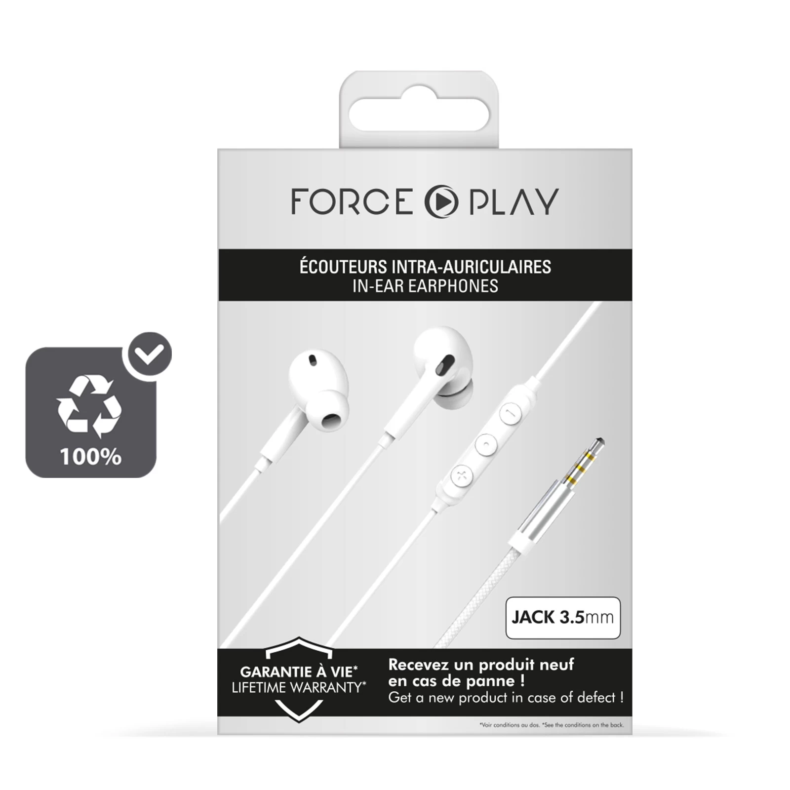 Écouteurs Force Play Jack 3.5mm, Garantie à Vie Et 100% Matériaux Recyclés - Blanc 8 Écouteurs Force Play Jack 3.5mm, Garantie à Vie Et 100% Matériaux Recyclés - Blanc – Image 6