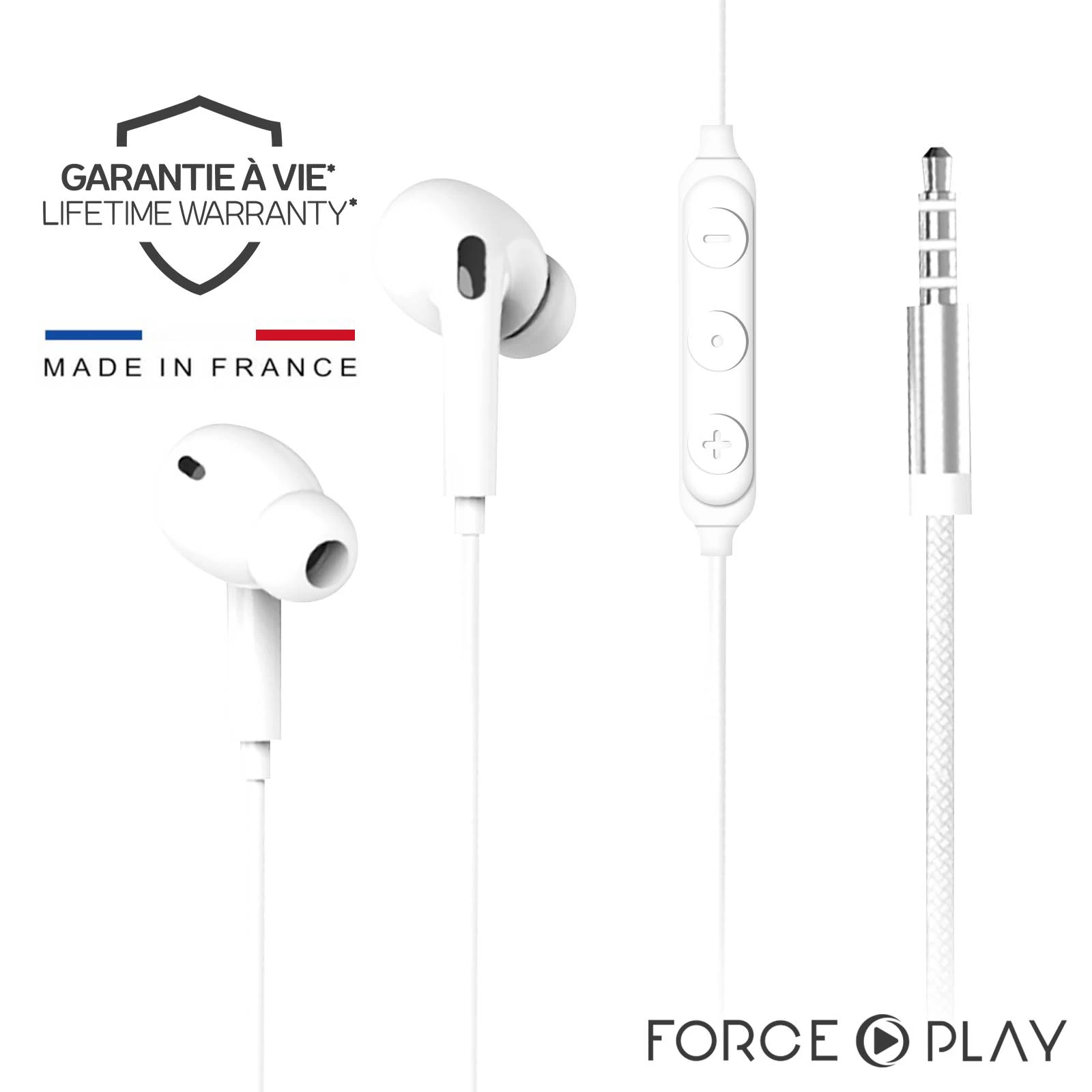 Écouteurs Force Play Jack 3.5mm, Garantie à Vie Et 100% Matériaux Recyclés - Blanc 3 Écouteurs Force Play Jack 3.5mm, Garantie à Vie Et 100% Matériaux Recyclés - Blanc