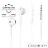 Écouteurs Force Play Jack 3.5mm, Garantie A Vie - Kit Mains Libres Avec Télécommande, Matériaux 100% Recyclés - Blanc