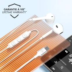 Ecouteurs USB-C Kit Piéton Filaire, Garanti à Vie 100% Recyclé Blanc, Force Play -Musique recherchée. hf fp wh usbc 2