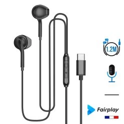 Écouteurs Filaire Intra-auriculaire USB-C Noir Avec Micro - Fairplay