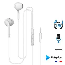Écouteurs Filaire Intra-auriculaire Jack 3.5mm Blanc Avec Micro - Fairplay