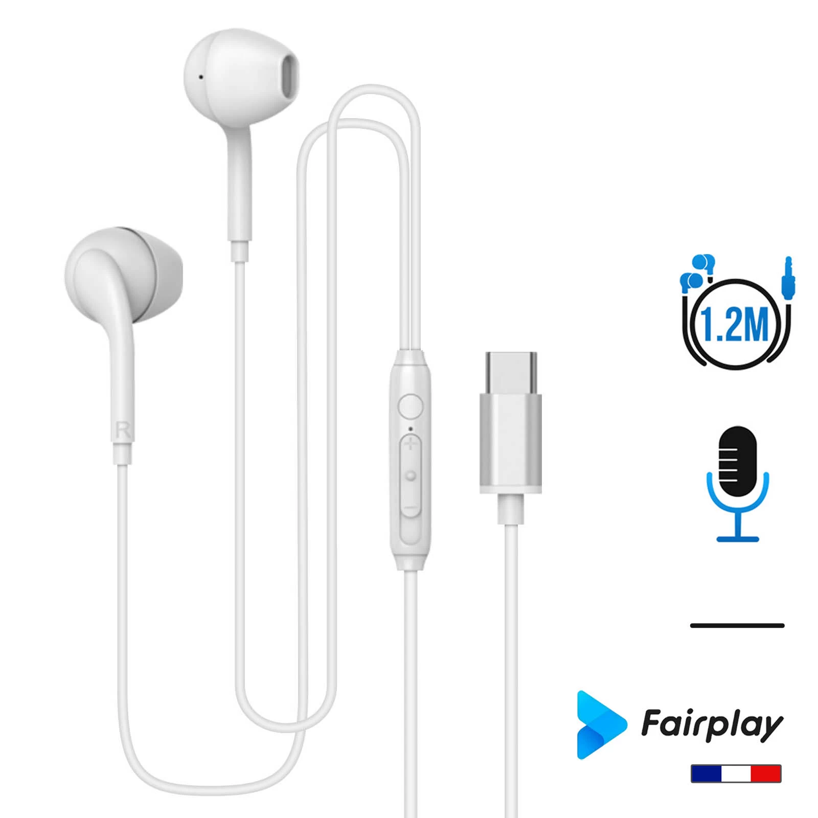 Écouteurs Filaire Intra-auriculaire USB-C Blanc Avec Micro - Fairplay 3 Écouteurs Filaire Intra-auriculaire USB-C Blanc Avec Micro - Fairplay