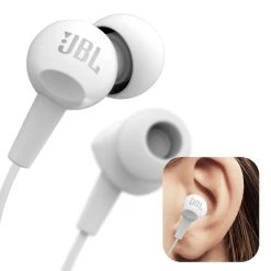 Écouteurs JBL Filaires Jack 3.5mm Intra-auriculaires, Modèle C100SI - Blanc -Musique recherchée. hf jbl c100si wh 3