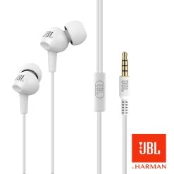 Écouteurs JBL Filaires Jack 3.5mm Intra-auriculaires, Modèle C100SI - Blanc