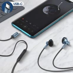 Écouteurs USB-C Son De Qualité + Micro Kit Mains Libres, LinQ - Bleu Nuit -Musique recherchée. hf linq nt 9809 3