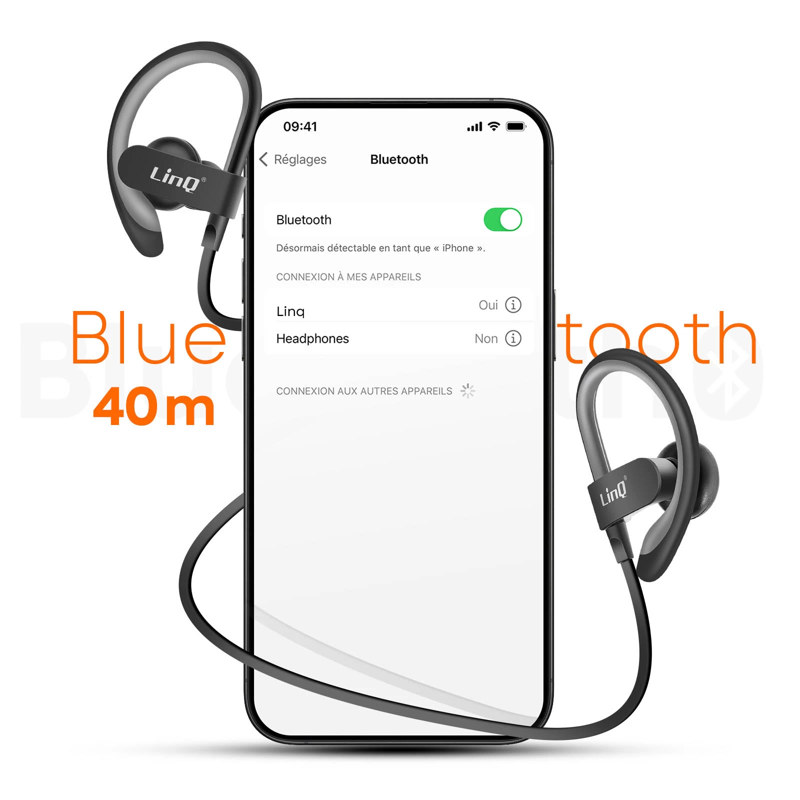 Écouteurs Bluetooth Sport LinQ Noir, Portée 40m - Tour De Cou 5 Écouteurs Bluetooth Sport LinQ Noir, Portée 40m - Tour De Cou – Image 3