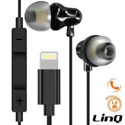 Écouteurs Filaires Lightning Intra-auriculaires Kit Mains Libres, LinQ - Argent