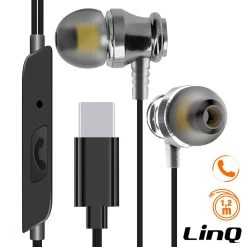 Écouteurs Filaires USB-C Intra-auriculaires Kit Mains Libres, LinQ - Argent