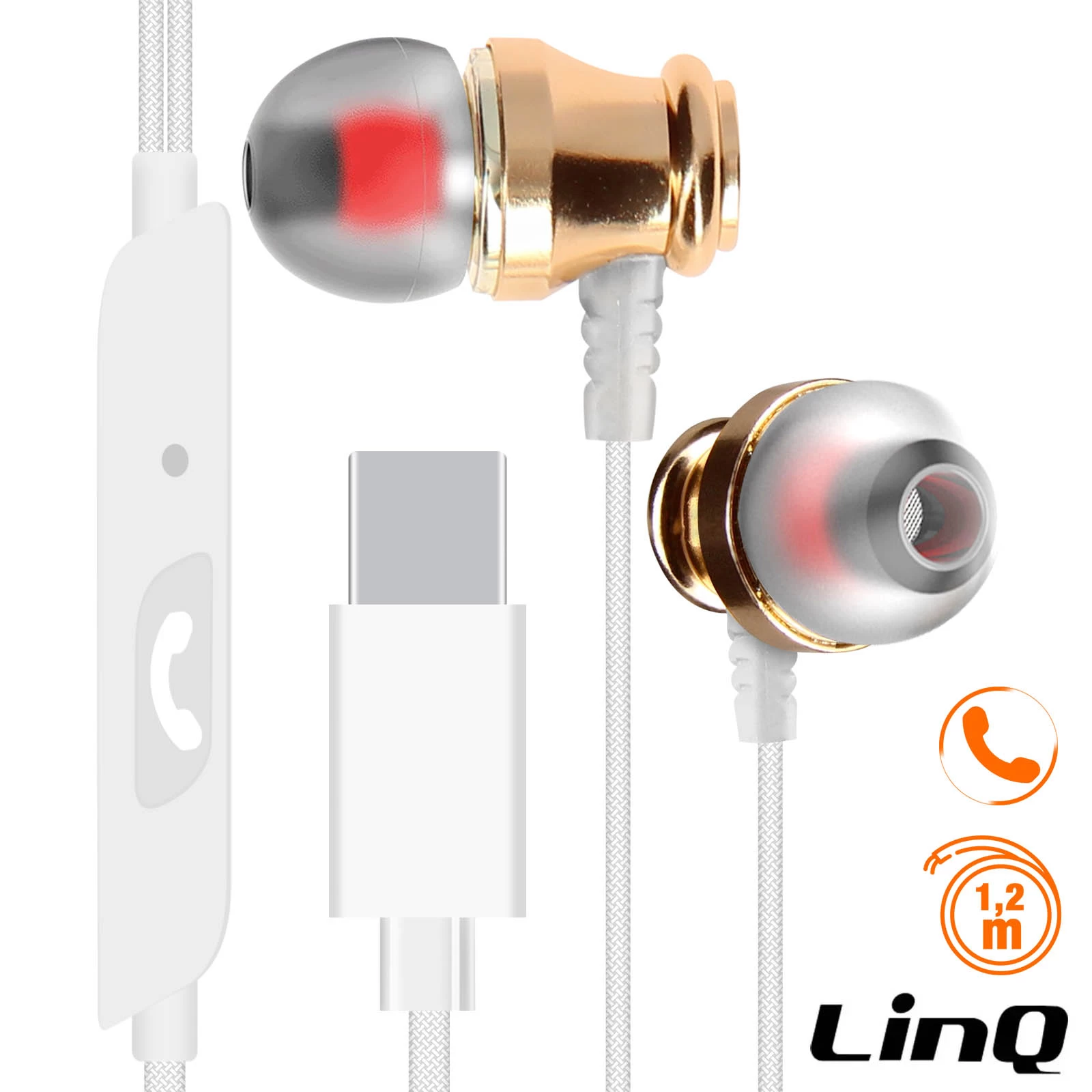 Écouteurs Filaires USB-C Intra-auriculaires Kit Mains Libres, LinQ - Blanc 3 Écouteurs Filaires USB-C Intra-auriculaires Kit Mains Libres, LinQ - Blanc