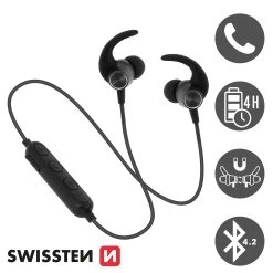 Écouteurs Sport Bluetooth Sans-fil, Magnétiques Tour De Cour, Swissten Active Series - Noir