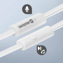 Écouteurs Filaires Jack 3,5mm, Kit Piéton Intra-auriculaires, Swissten Metal Dynamic Series - Blanc -Musique recherchée. hf swiss wh ys500 7