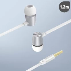 Écouteurs Filaires Jack 3,5mm, Kit Piéton Intra-auriculaires, Swissten Metal Dynamic Series - Blanc -Musique recherchée. hf swiss wh ys500 8