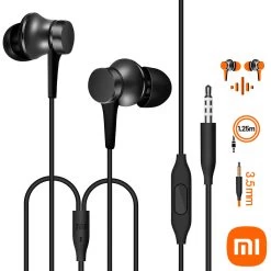 Écouteurs Officiels Xiaomi Intra-auriculaires Jack 3,5mm Son HD Fonction Kit Main Libre, Mi In-ear - Noir
