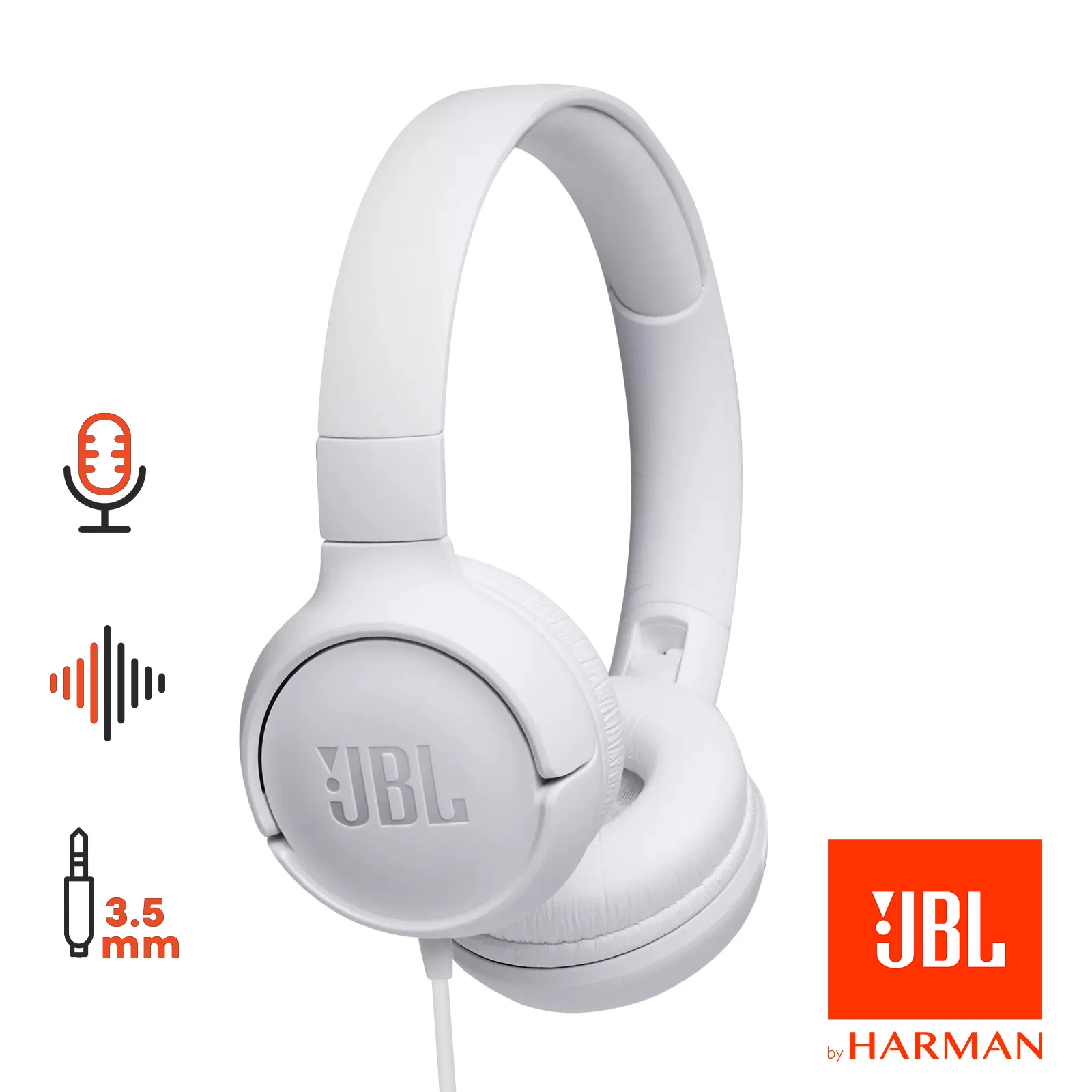 Casque Filaire JBL, Son Pure Bass Et Bouton De Commande, Tune 500 - Blanc 3 Casque Filaire JBL, Son Pure Bass Et Bouton De Commande, Tune 500 - Blanc
