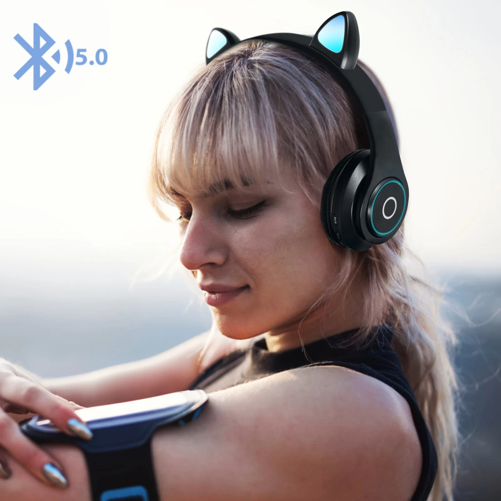 Casque Audio Bluetooth 5.0 Design Oreilles De Chat - Noir 4 Casque Audio Bluetooth 5.0 Design Oreilles De Chat - Noir – Image 2
