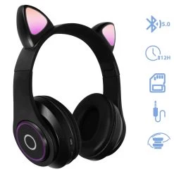 Casque Audio Bluetooth 5.0 Design Oreilles De Chat - Noir