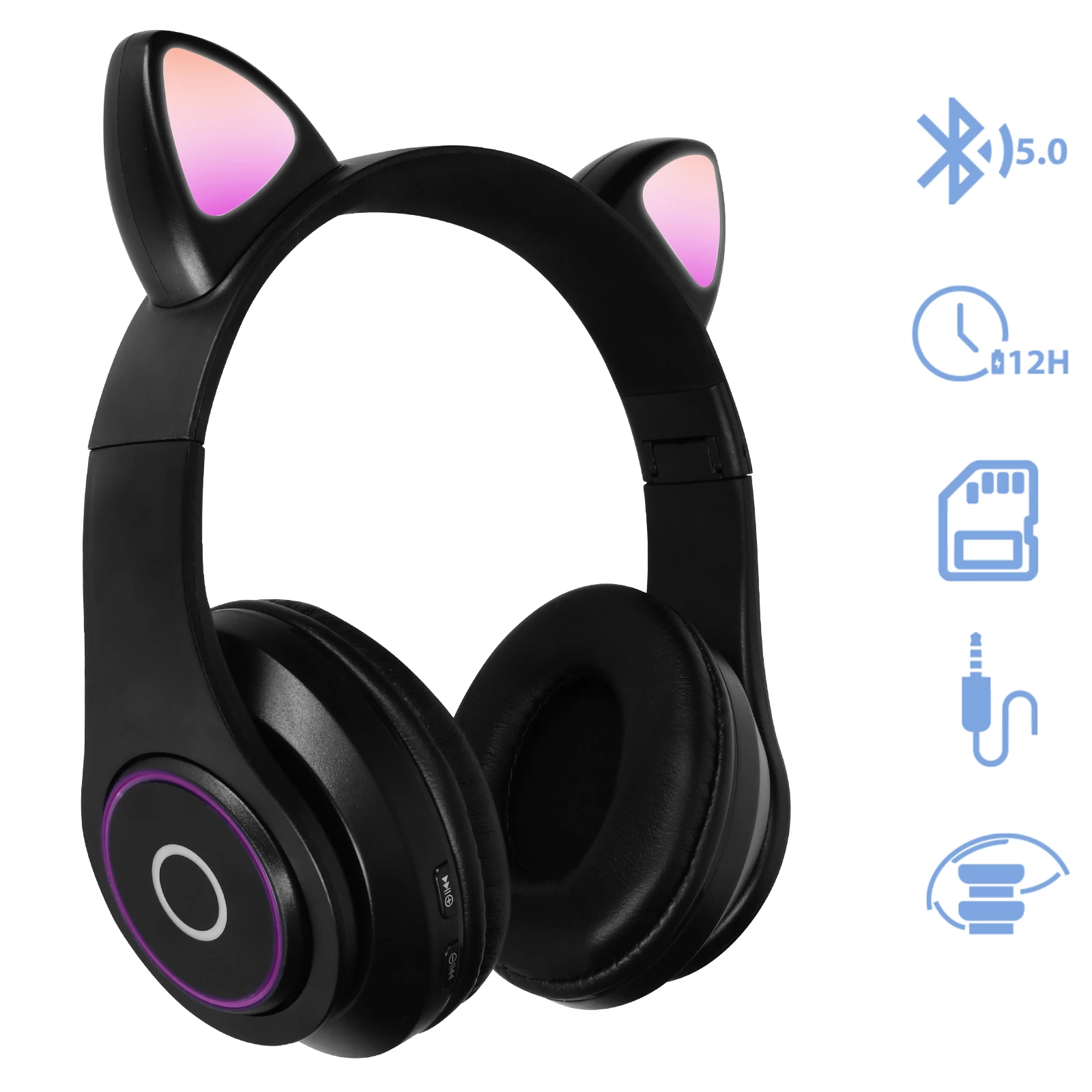 Casque Audio Bluetooth 5.0 Design Oreilles De Chat - Noir 3 Casque Audio Bluetooth 5.0 Design Oreilles De Chat - Noir