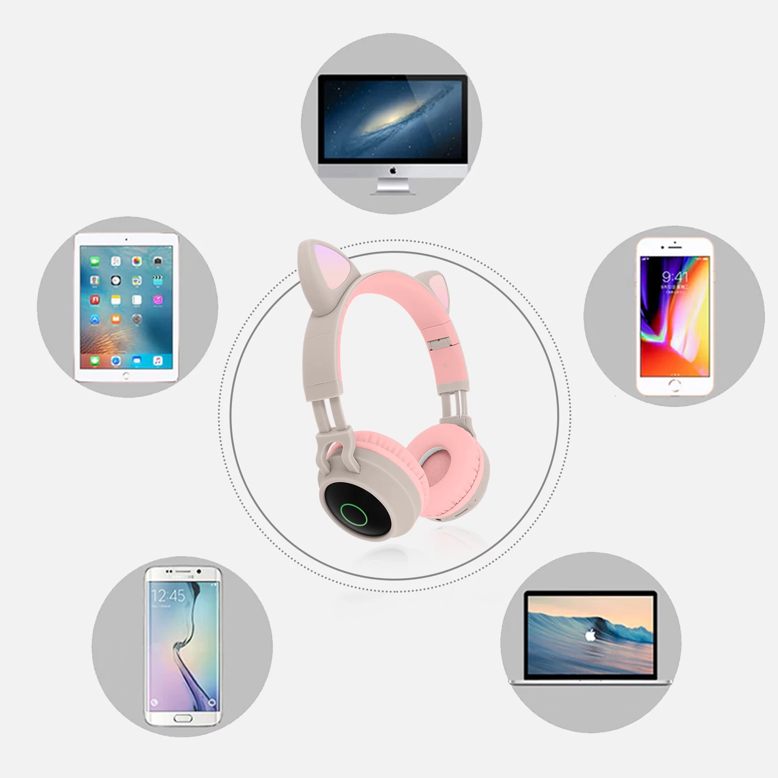 Casque Audio Bluetooth 5.0 Design Oreilles De Chat - Beige 12 Casque Audio Bluetooth 5.0 Design Oreilles De Chat - Beige – Image 10