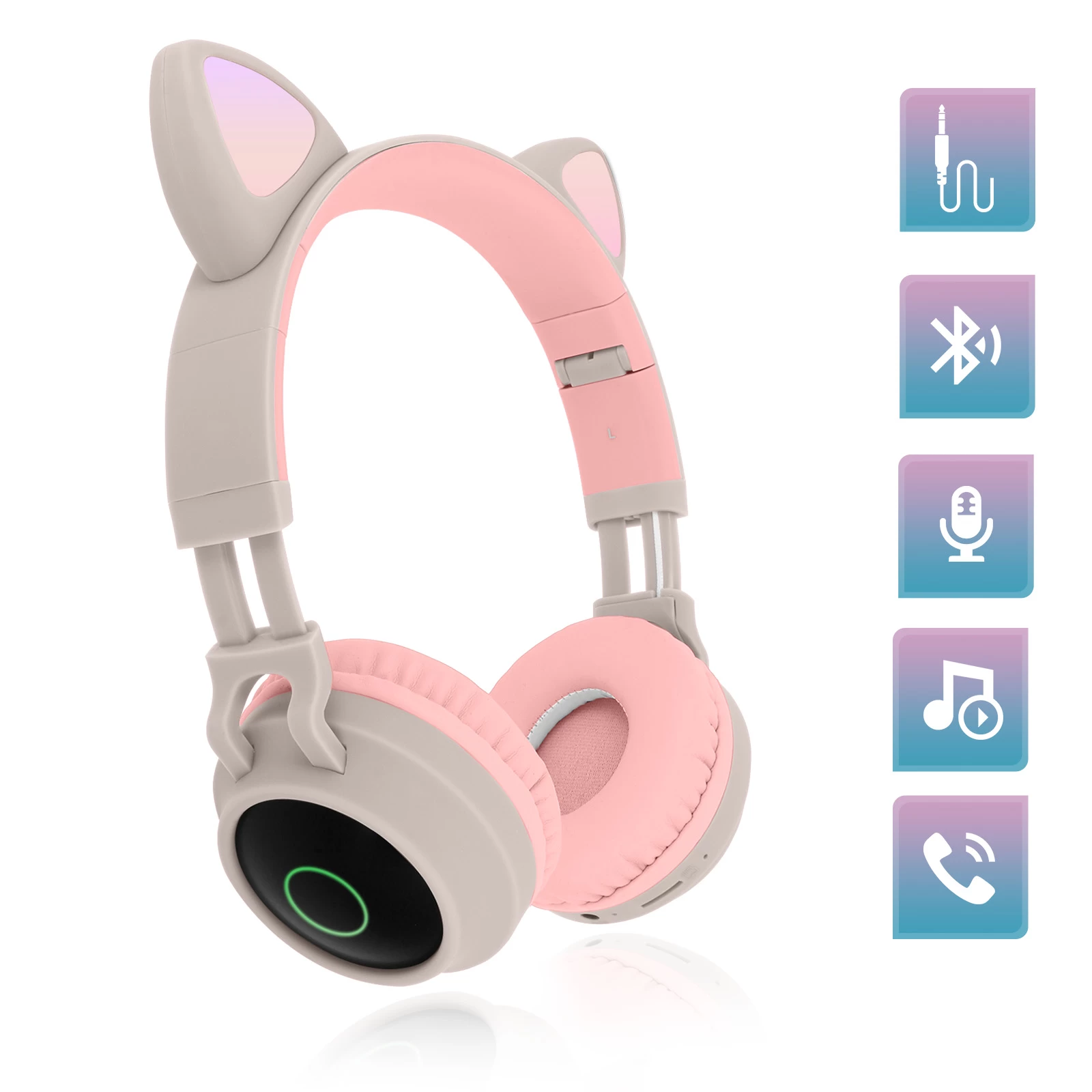 Casque Audio Bluetooth 5.0 Design Oreilles De Chat - Beige 3 Casque Audio Bluetooth 5.0 Design Oreilles De Chat - Beige