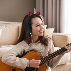Casque Audio Fantaisie Licorne Avec Fourrure Noire -Musique recherchée. kask licorn bk 3