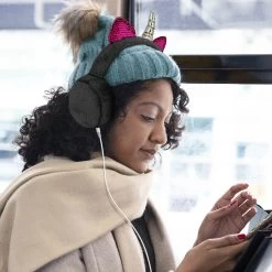 Casque Audio Fantaisie Licorne Avec Fourrure Noire -Musique recherchée. kask licorn bk 5