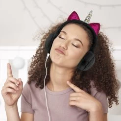 Casque Audio Fantaisie Licorne Avec Fourrure Noire -Musique recherchée. kask licorn bk 6