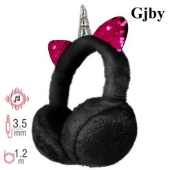 Casque Audio Fantaisie Licorne Avec Fourrure Noire