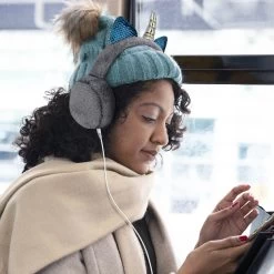 Casque Audio Fantaisie Licorne Avec Fourrure Grise -Musique recherchée. kask licorn gy 5