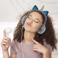 Casque Audio Fantaisie Licorne Avec Fourrure Grise -Musique recherchée. kask licorn gy 6
