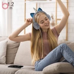 Casque Audio Fantaisie Licorne Avec Fourrure Grise -Musique recherchée. kask licorn gy 7