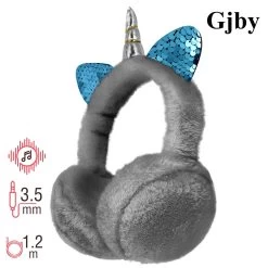 Casque Audio Fantaisie Licorne Avec Fourrure Grise
