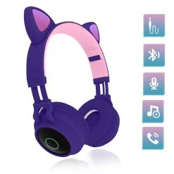 Casque Audio Bluetooth 5.0 Design Oreilles De Chat - Violet Lavande