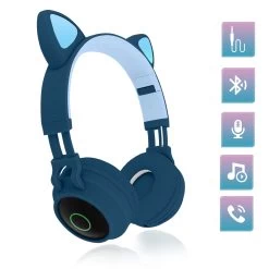 Casque Audio Bluetooth 5.0 Design Oreilles De Chat - Bleu Nuit