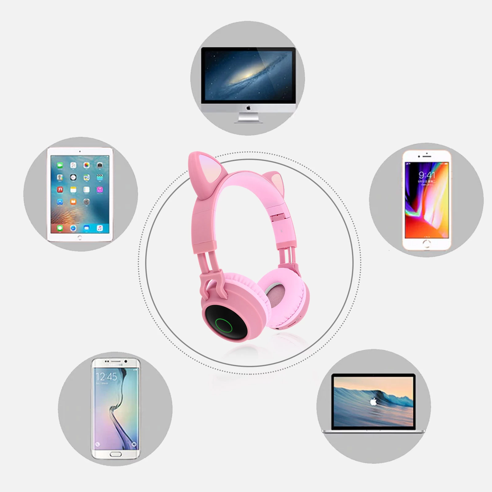 Casque Audio Bluetooth 5.0 Design Oreilles De Chat - Rose 12 Casque Audio Bluetooth 5.0 Design Oreilles De Chat - Rose – Image 10