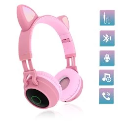 Casque Audio Bluetooth 5.0 Design Oreilles De Chat - Rose