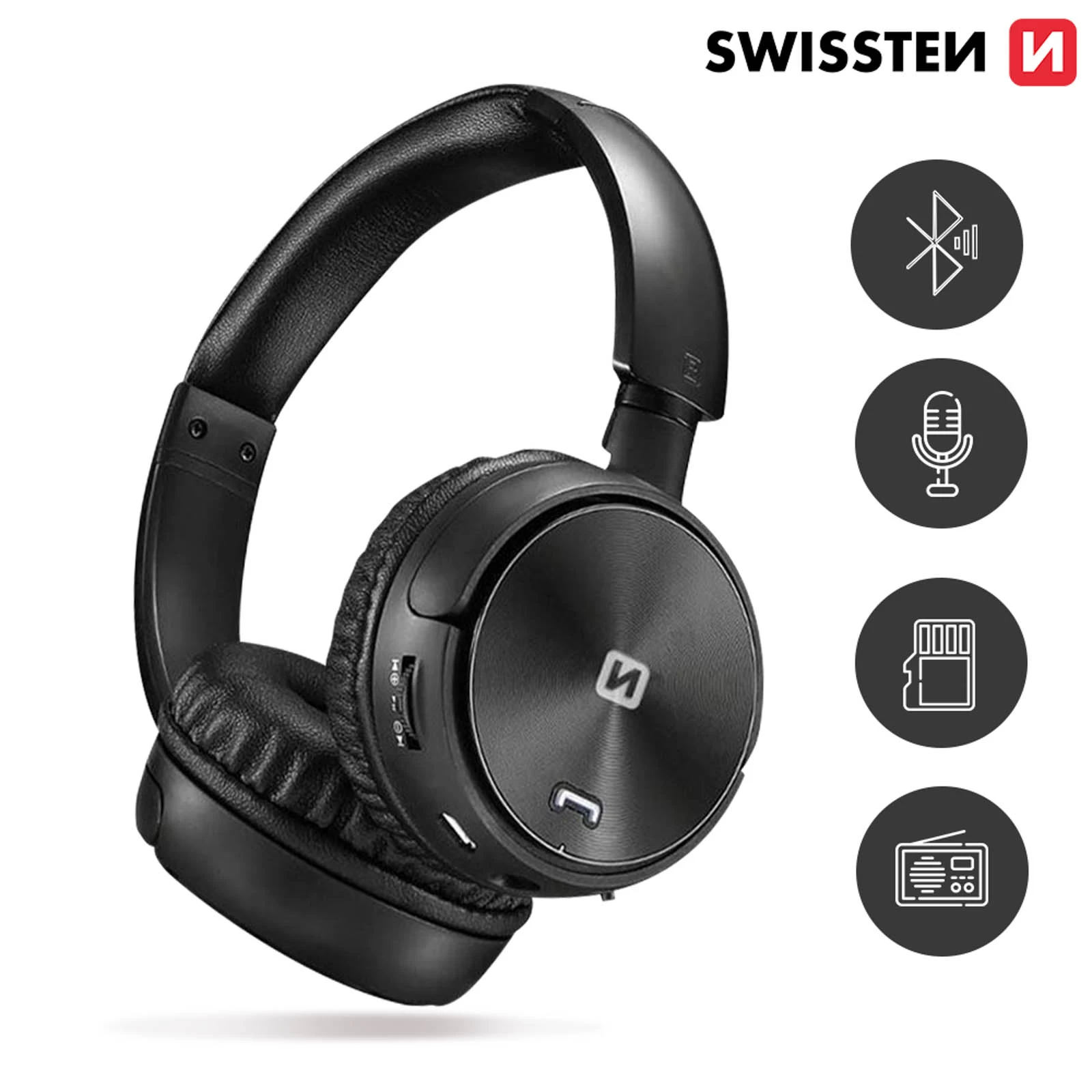 Casque Audio Bluetooth Appels & Musique, Tuner FM Intégré / Port MicroSD , Swissten Trix - Noir 3 Casque Audio Bluetooth Appels & Musique, Tuner FM Intégré / Port MicroSD , Swissten Trix - Noir