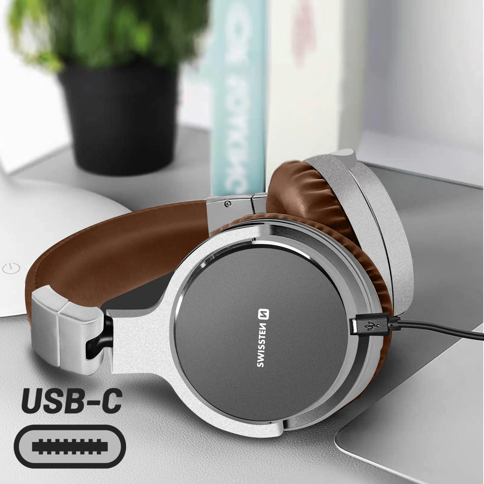 Casque Bluetooth 5.3 Extra Bass Étanche IPX3 Avec Autonomie 16 Heures, Swissten Jumbo - Marron / Argenté 7 Casque Bluetooth 5.3 Extra Bass Étanche IPX3 Avec Autonomie 16 Heures, Swissten Jumbo - Marron / Argenté – Image 5