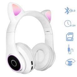 Casque Audio Bluetooth 5.0 Design Oreilles De Chat - Blanc