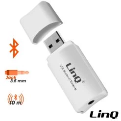 Musique recherchée. 41 Adaptateur Audio Bluetooth, Récepteur Sans-fil USB Avec Sortie Jack + Câble Jack 3.5mm LinQ - Blanc